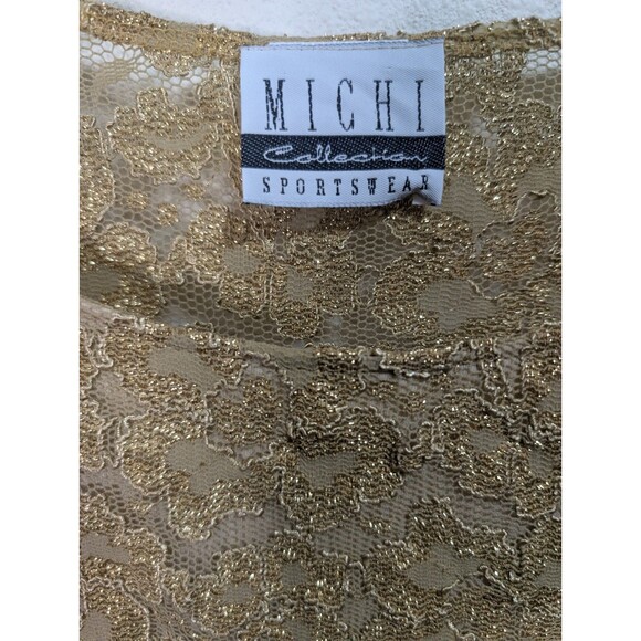 Vintage Y2K Lace Top Gold Mesh Boho Fairy Cyber Glam Romantic Ethereal Goddess - Picture 5 of 14